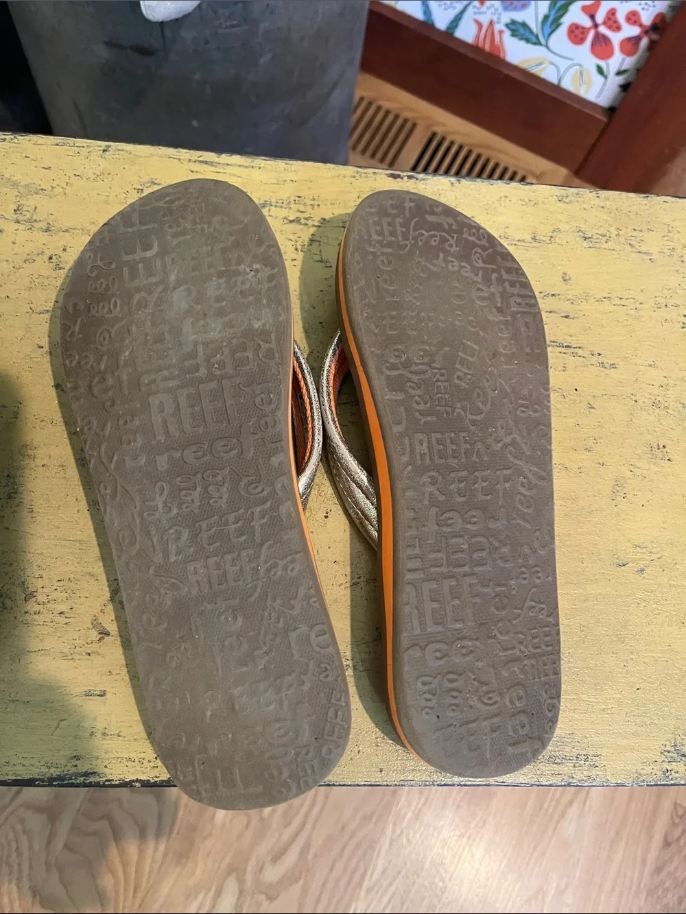 Reef Metallic Gold and Orange Leopard-Print Flip Flops
